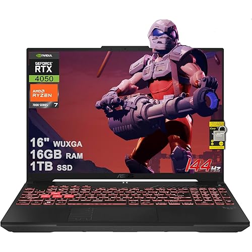 ASUS TUF Gaming A16 Laptop 16" WUXGA 144Hz AMD 6-core Ryzen 7 7445HS 16GB DDR5 1TB SSD GeForce RTX 4050 (Up to 194 AI Tops) RGB Backlit USB4 AI Noise Cancelation Wi-Fi6 Win11 ICP Hub