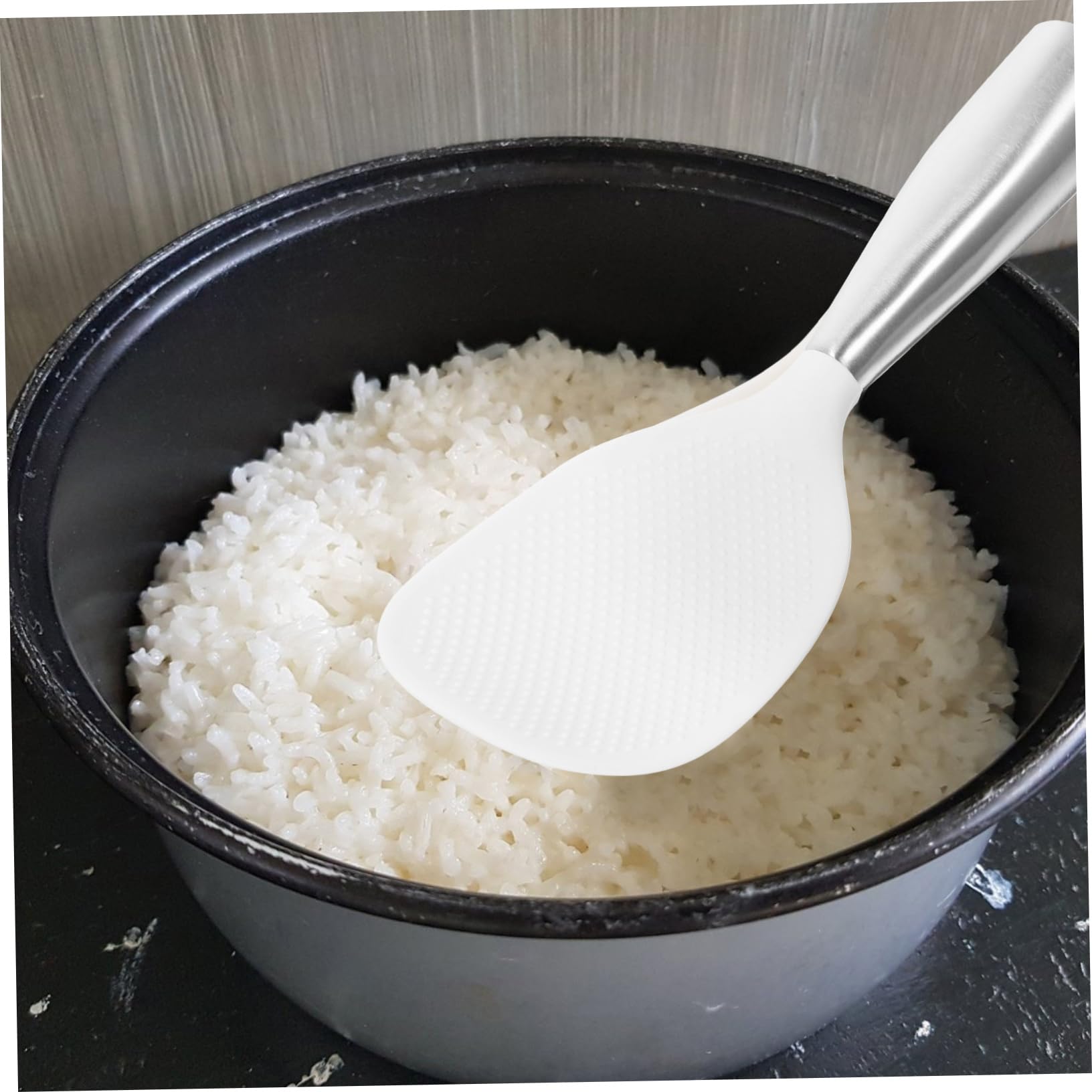 COLLBATH Rice Spoon Spoons Rice Scoop Silicone Rice Paddle Rice Paddle Spoon Multipurpose Scoop Silicone Spoon Non Stick Scoop Standing Rice Paddle Table Spoon Rice Spatula Stainless Steel