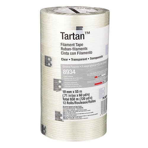 Miniatura 7 de 3M Cinta de filamento Tartan 8934, transparente, 0.709 in x 180.4 ft, 4 mil, 48 rollos por caja