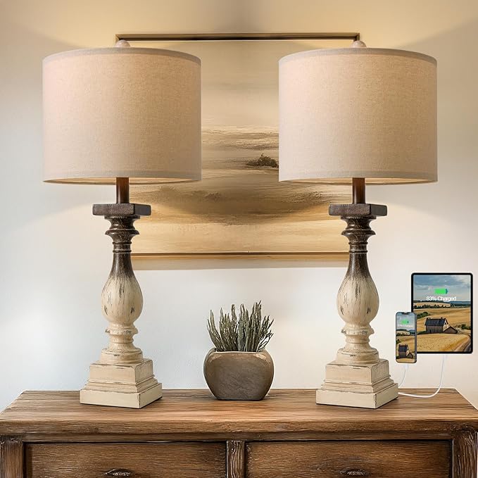 Lámparas de Mesa BOBOMOMO 27" con Puertos USB-A y C, Set de 2 miniatura 8