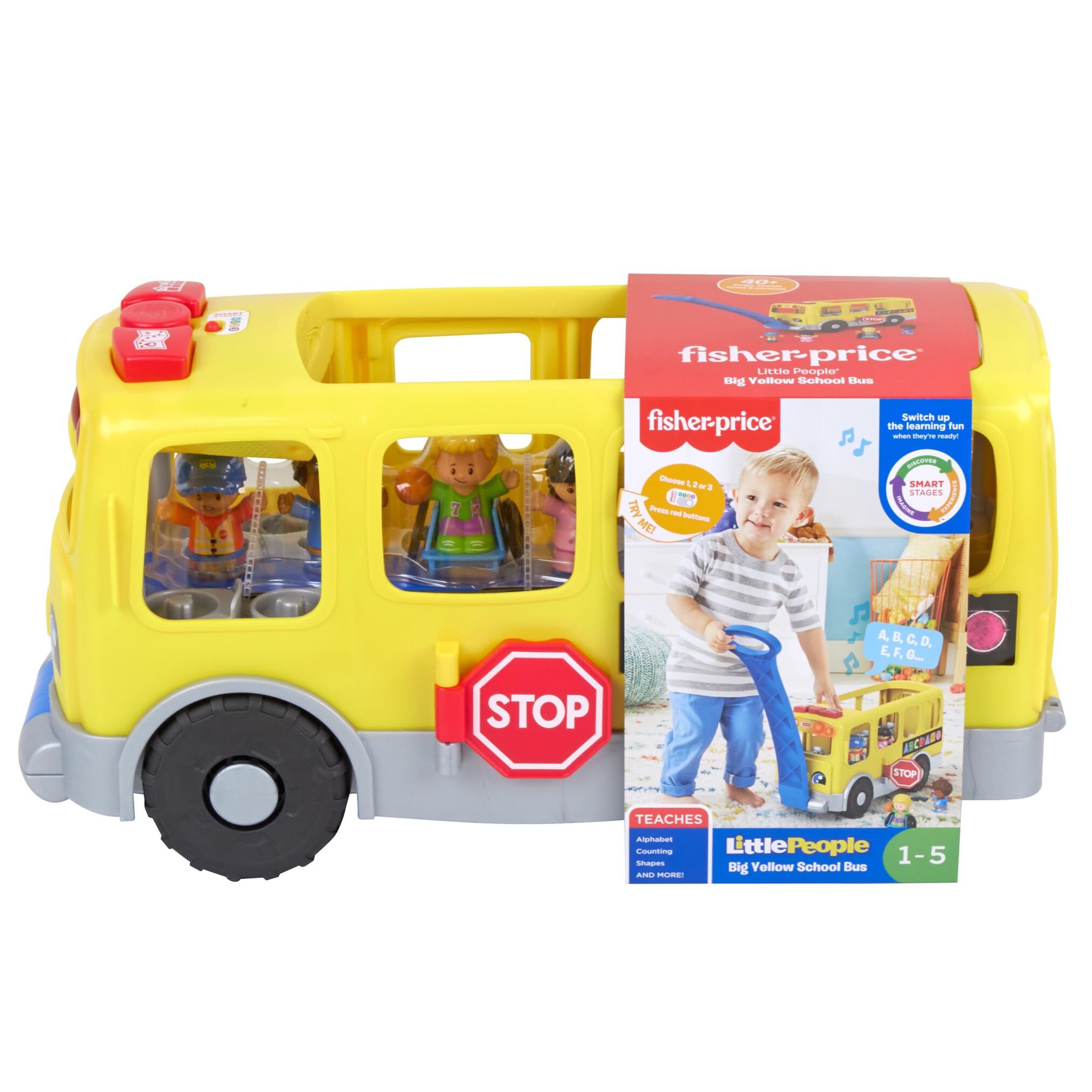 Fisher-Price Little People Autobús Escolar Grande Juguete de Arrastre con 4 Figuras, bebés +1 año, versión español (GTL68)