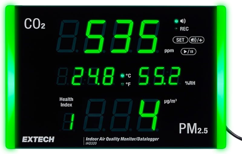 IAQ320 Air Quality Meter/Datalogger with PM2.5 | Wall-Mount or Desktop; Reads Temperature, Humidity, Particulates and Health Index; Stores 12,000 CSV Records for Facilities