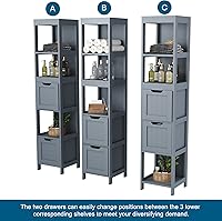 Vista 6 de HOMEFORT Armario de almacenamiento para baño, gabinete alto delgado, organizador de gabinete de piso estrecho, torre de lino de madera con 2 cajones