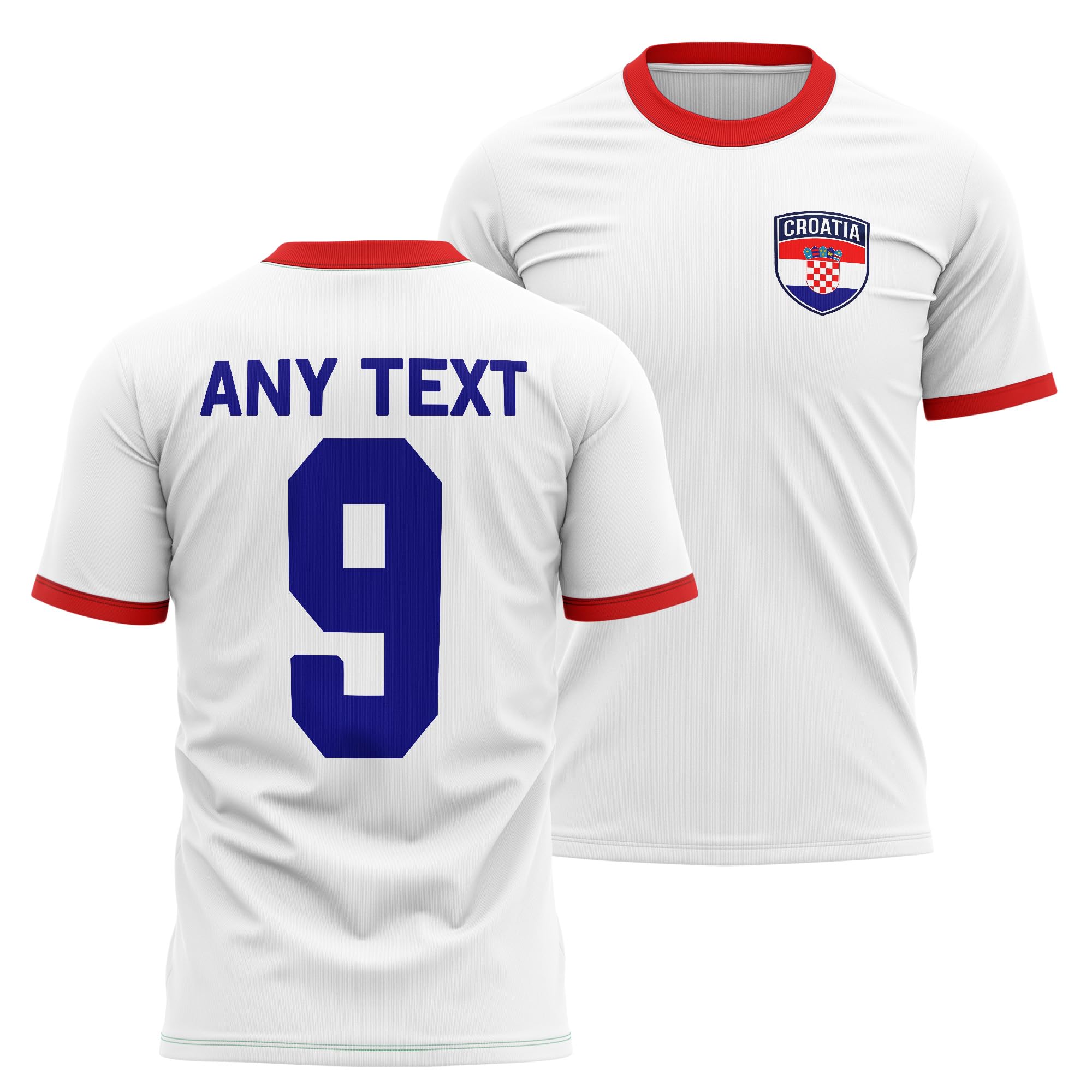 Croatia Mens Ringer T Shirt - Custom Name Number Badge White Red - Football Fan Tee Dad Grandad, 3XL, White/Red
