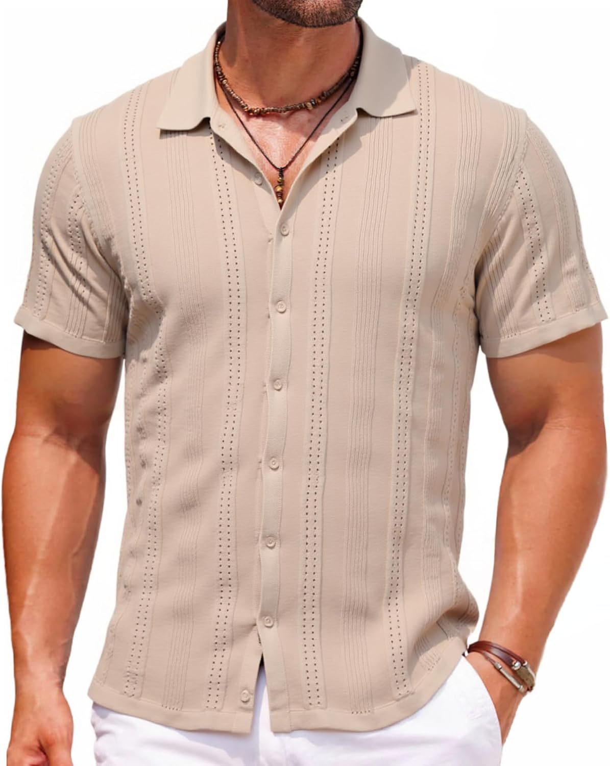 TrailTech Mens Knit Shirts Short Sleeve Button Down Dress Shirts Fashion Polo Shirts Casual Summer Beach Tops