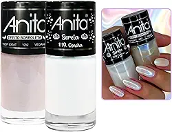 Kit 2 Esmaltes Anita Concha Branco + Top Coat Efeito Borboleta
