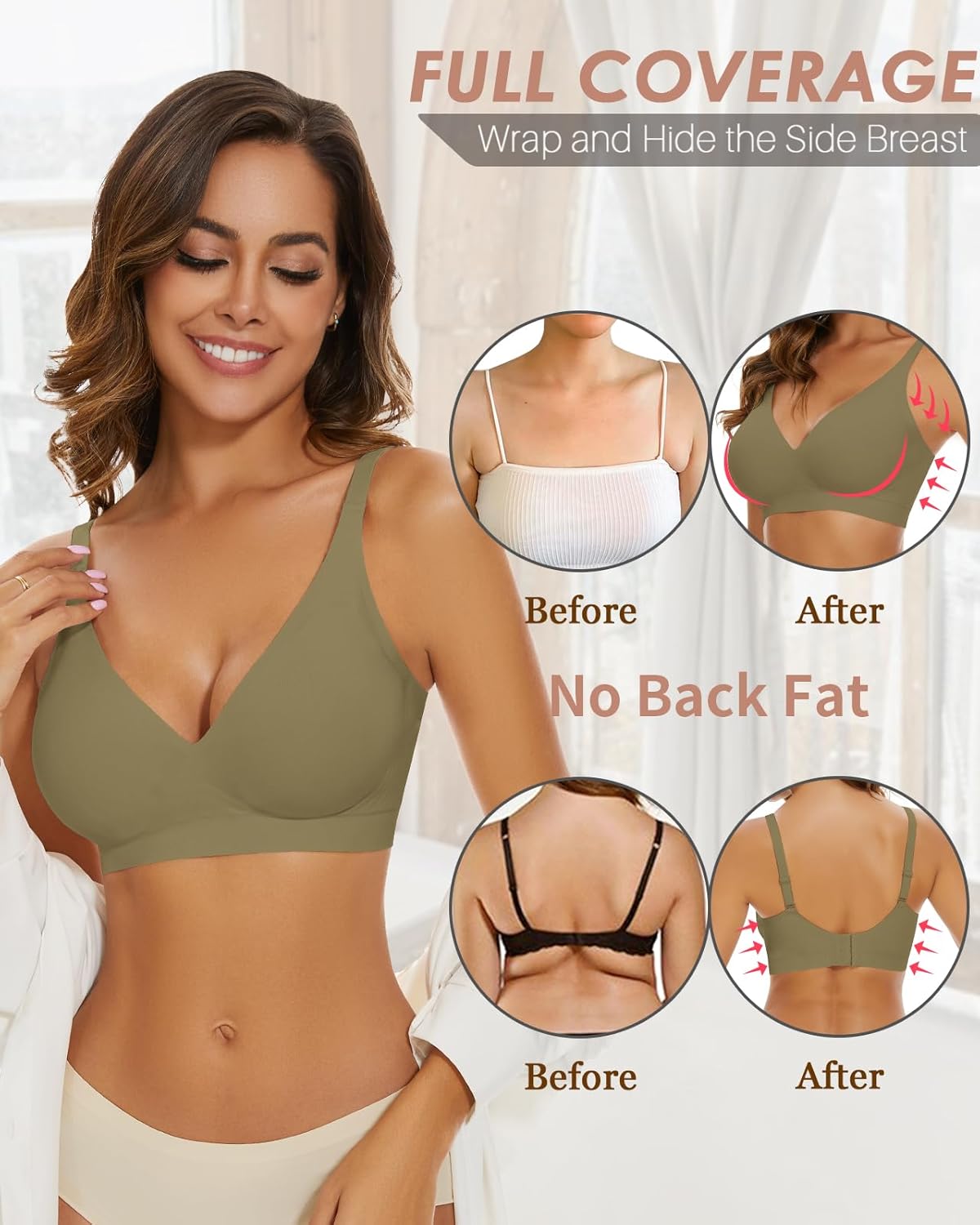 WOWENY Deep V Bras for Women No Underwire Smooth Wireless Bralettes Comfort Seamless Plunge Bra with Support - Image 3