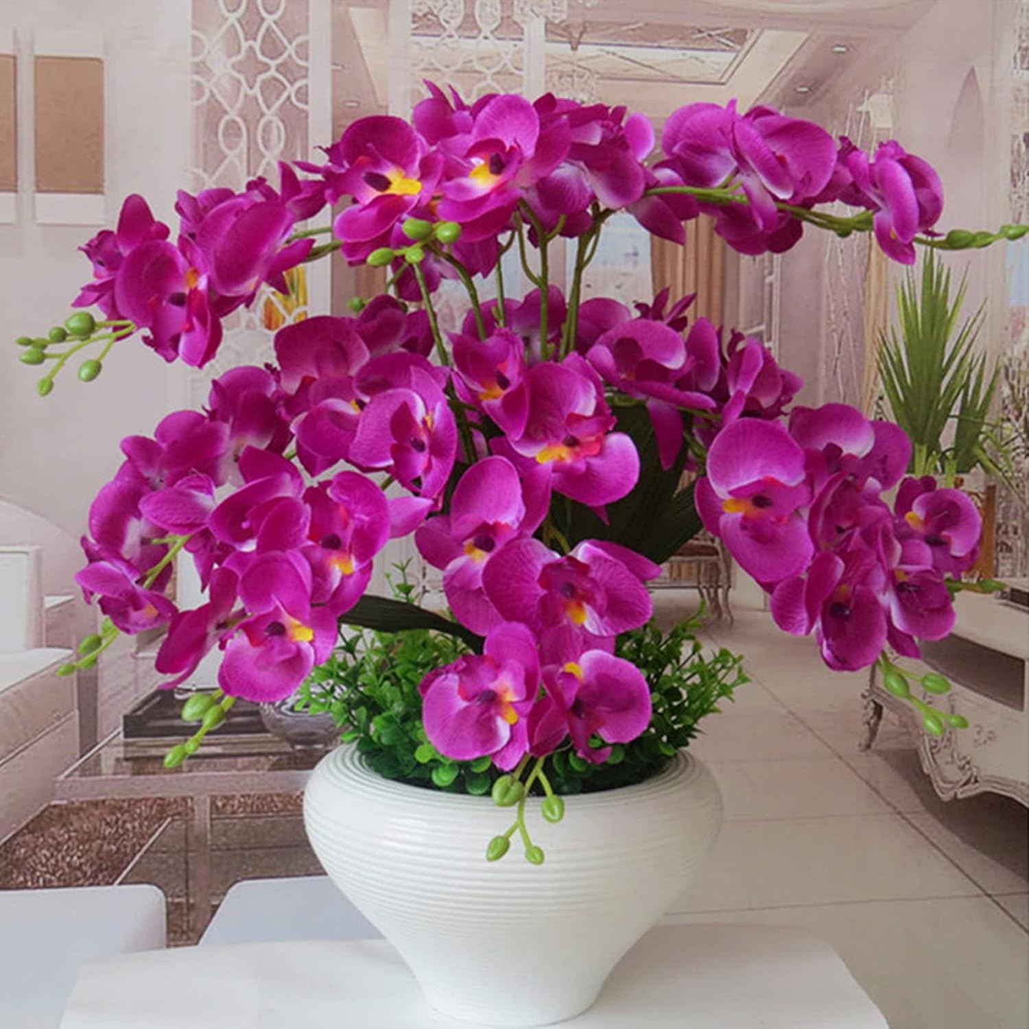 FagusHome 32" Artificial Phalaenopsis Flowers 6 Pcs Artificial Orchid Flowers Stem Plants for Home Décor, Purple - Image 5
