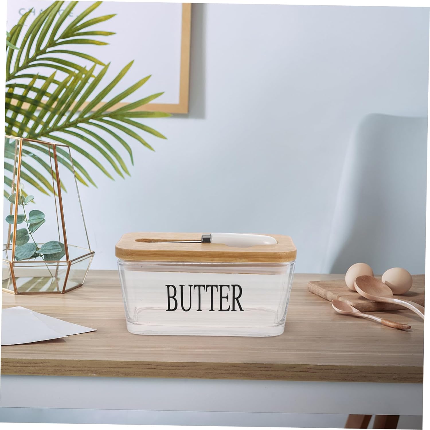 Airtight Glass Butter Dish with Lid and Knife Butter Keeper for Counter and Refrigerator Cheese Storage Easy to Clean and Portable