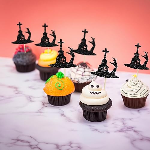 Miniatura 47 de Gyufise 24 piezas de decoración de magdalenas fantasmas – Purpurina blanca espeluznante Halloween Baby Shower Cupcake Picks para decoración