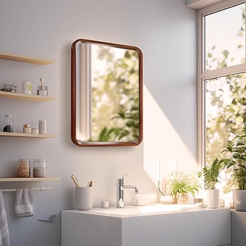 Miniatura 3 de WallBeyond Espejo de madera de 18 x 24 pulgadas para baño, espejo de pared con marco de madera, espejo rectangular montado en la pared para tocador