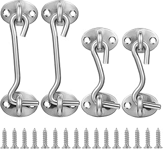 VILLCASE 4pcs Door Hook barn Door gate for Wooden Fence Hook with Screws Hook and Eye for Door Fence Door Lock gate Locks for Wooden Fence Window to Rotate Stainless Steel Cabin Lock