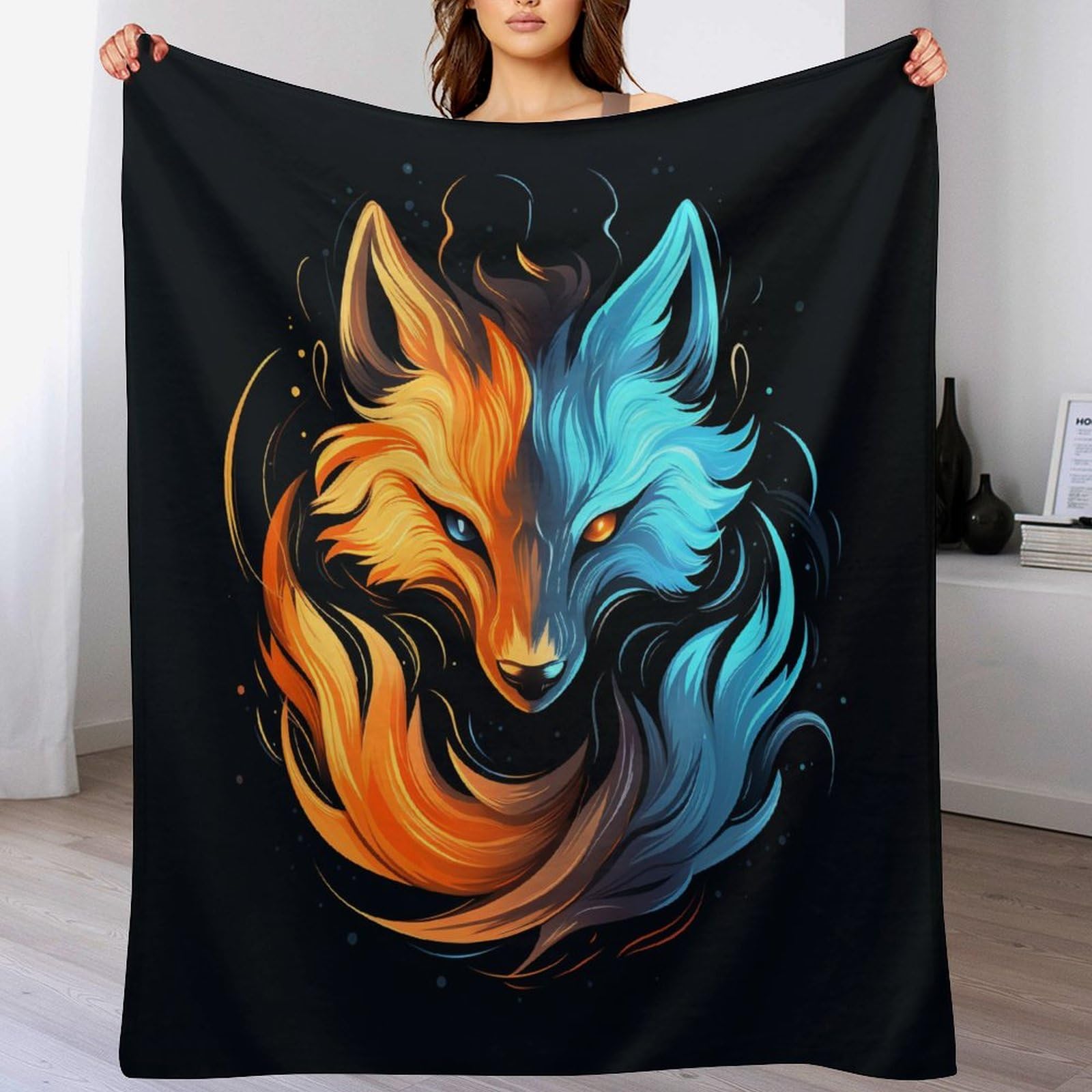 Couvertures moelleuses grand format 180x200cm avec imprimé renard chic
