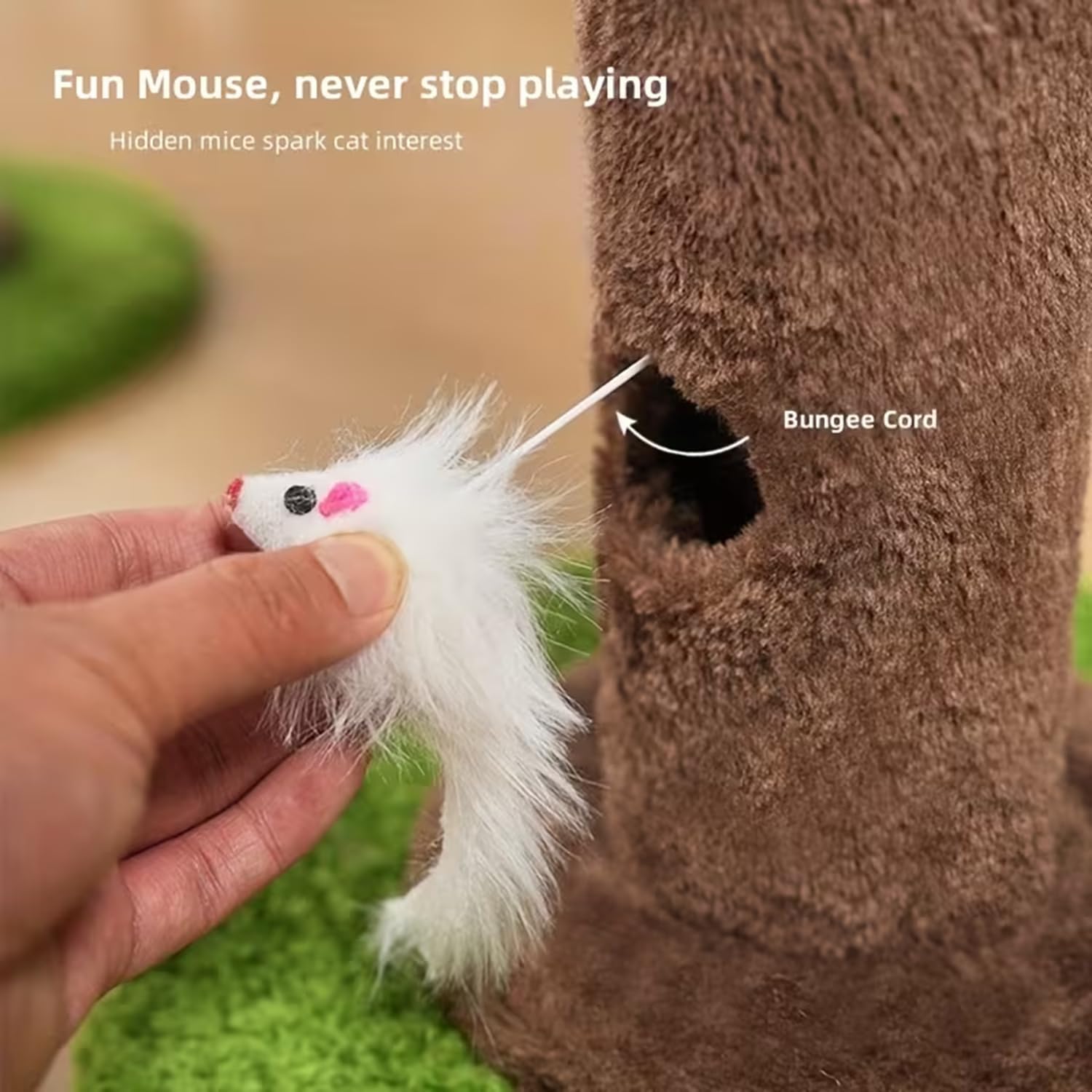 35" Tall Interactive Cat Scratching Post with Artificial Eucalyptus Leaves, Cat Tree with Wooden Track Balls and Natural Sisal Rope for Indoor Large Cats and Kittens