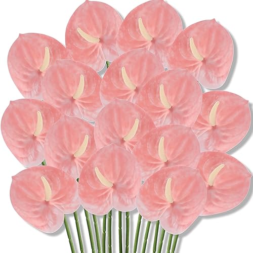 Hanaive 20 Pcs Artificial Anthurium Flowers 23.6 Inch Fake Anthurium