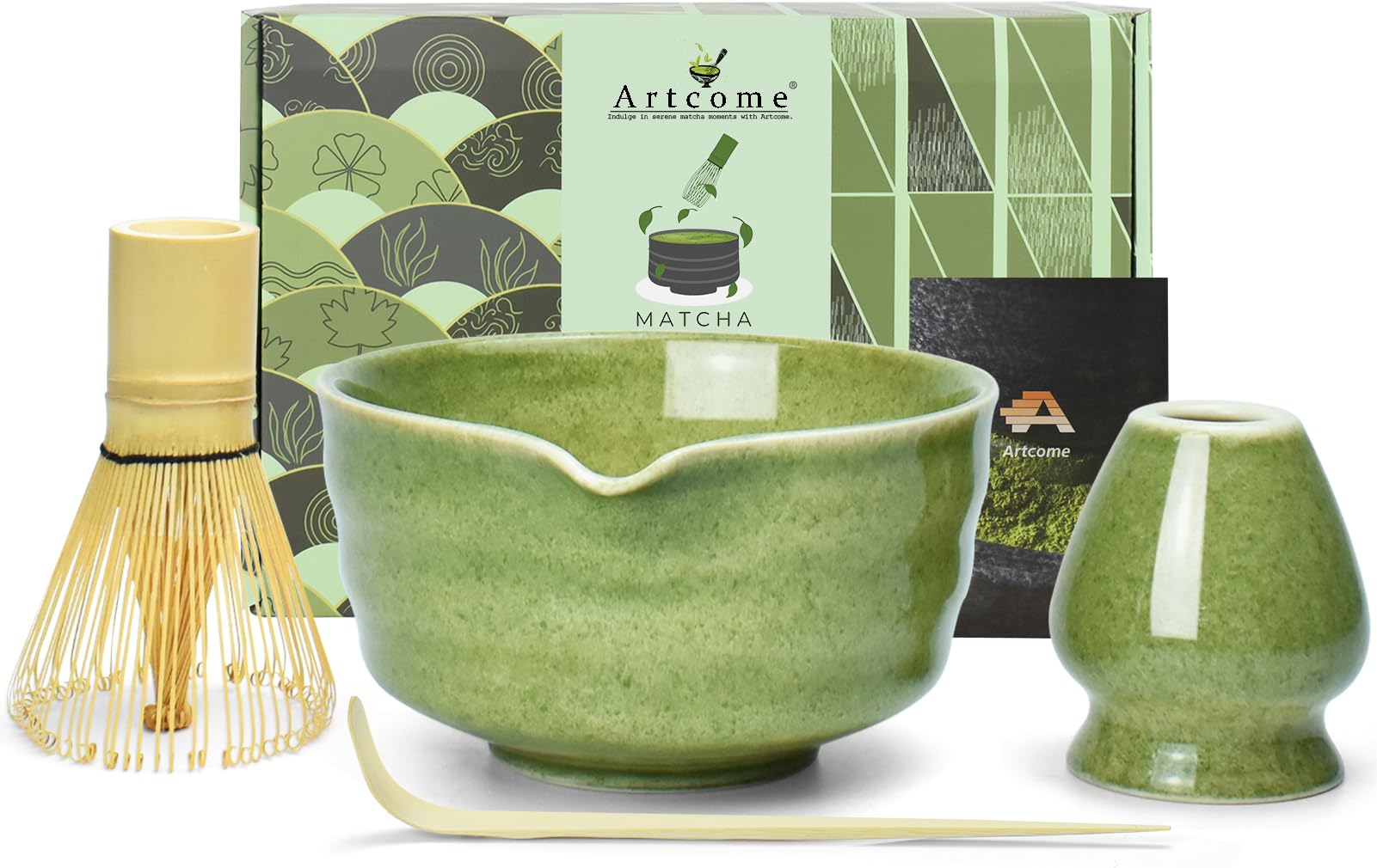 Set da Tè Matcha Giapponese con Ciotola in Ceramica Coreana, Frusta in Bambù e A Set da Tè Matcha Giapponese con Ciotola in Ceramica Coreana, Frusta in Bambù e A