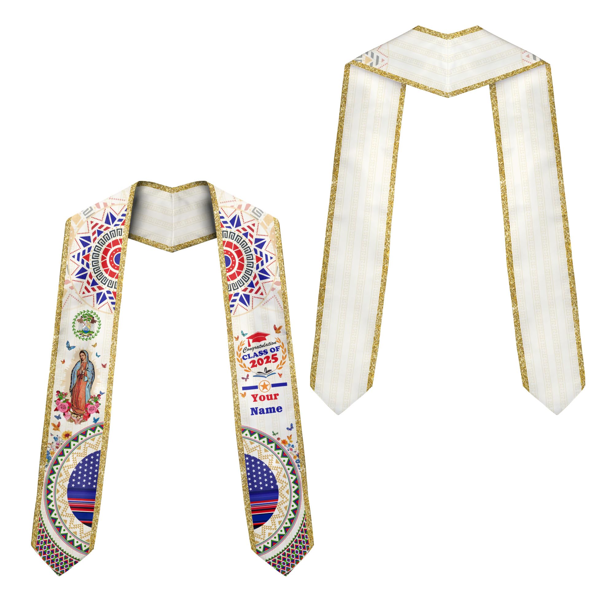 MonkeyVan Custom Belize Graduation Sash Belize Stole for Graduation Belize Flag Gift Graduation Sash Graduation Stole Bz8