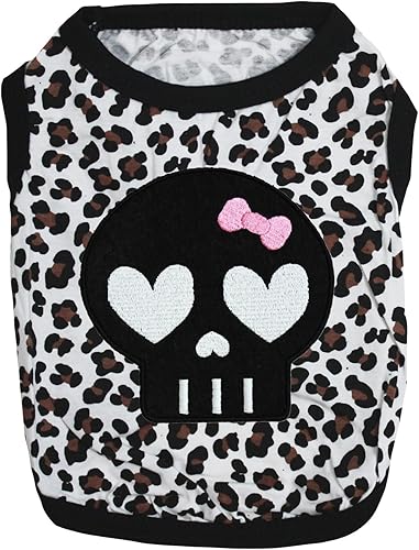 Petitebella Camisa negra para perro cachorro con cara de calavera (leopardo, L)