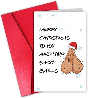Saggy Balls Christmas Card Funny, Hilarious Christmas Card for Men Husband Boyfriend, Merry Christmas Gift Dirty, Blank Inside with Envelope