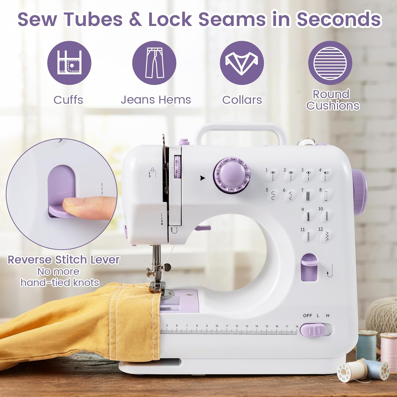 COSTWAY Sewing Machine for Beginner, Portable Mini Electric Sewing Machine with 12 Built-in Stitches, Accessory Kit, LED Light, 2 Speeds & Foot Pedal, Storage Drawer, Ideal for Home DIY Projects