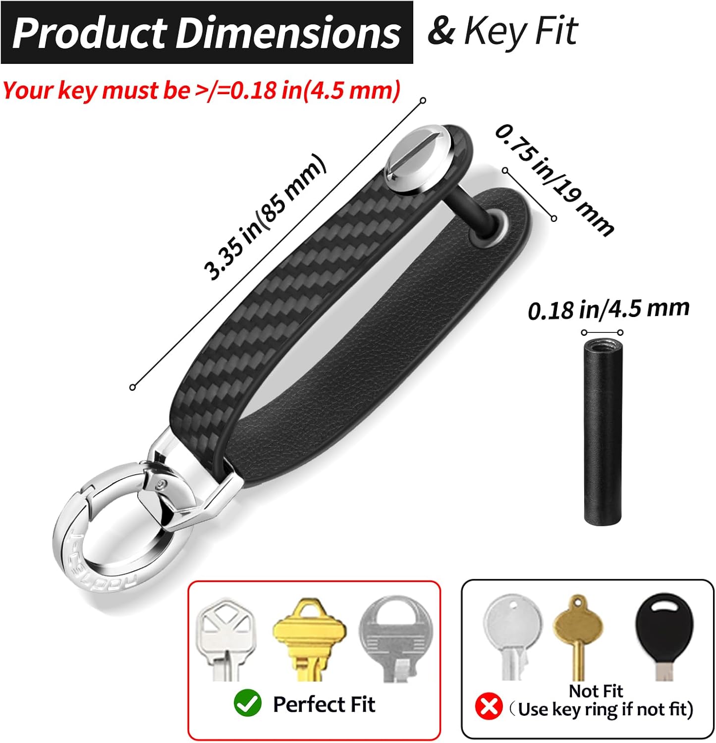 T-carbon Key Organizer, Carbon Fiber Leather Compact Key Holder, Silent Keychain, Expandable Key Case Holds Up to 8 Keys