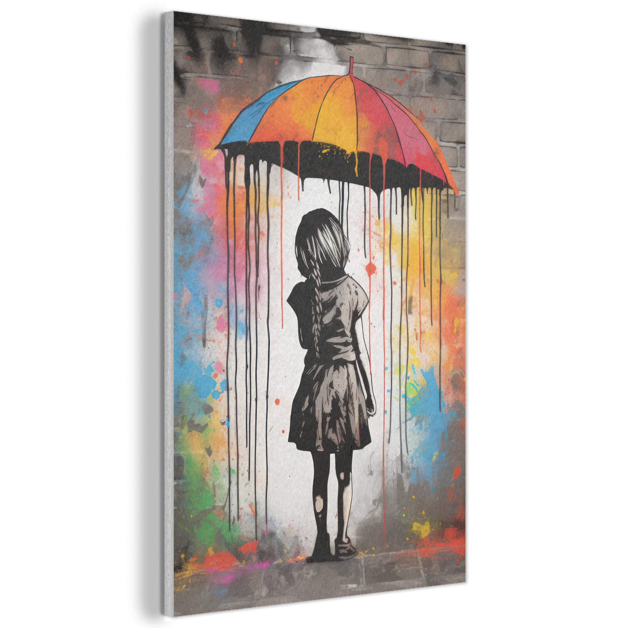 MuchoWow© Décoration en Feutre Murale Design 60x90 cm Élément Déco Chambre Salon Maison Cuisine Moderne Fille - Art - Parapluie - Graffiti - Couleurs - Mur