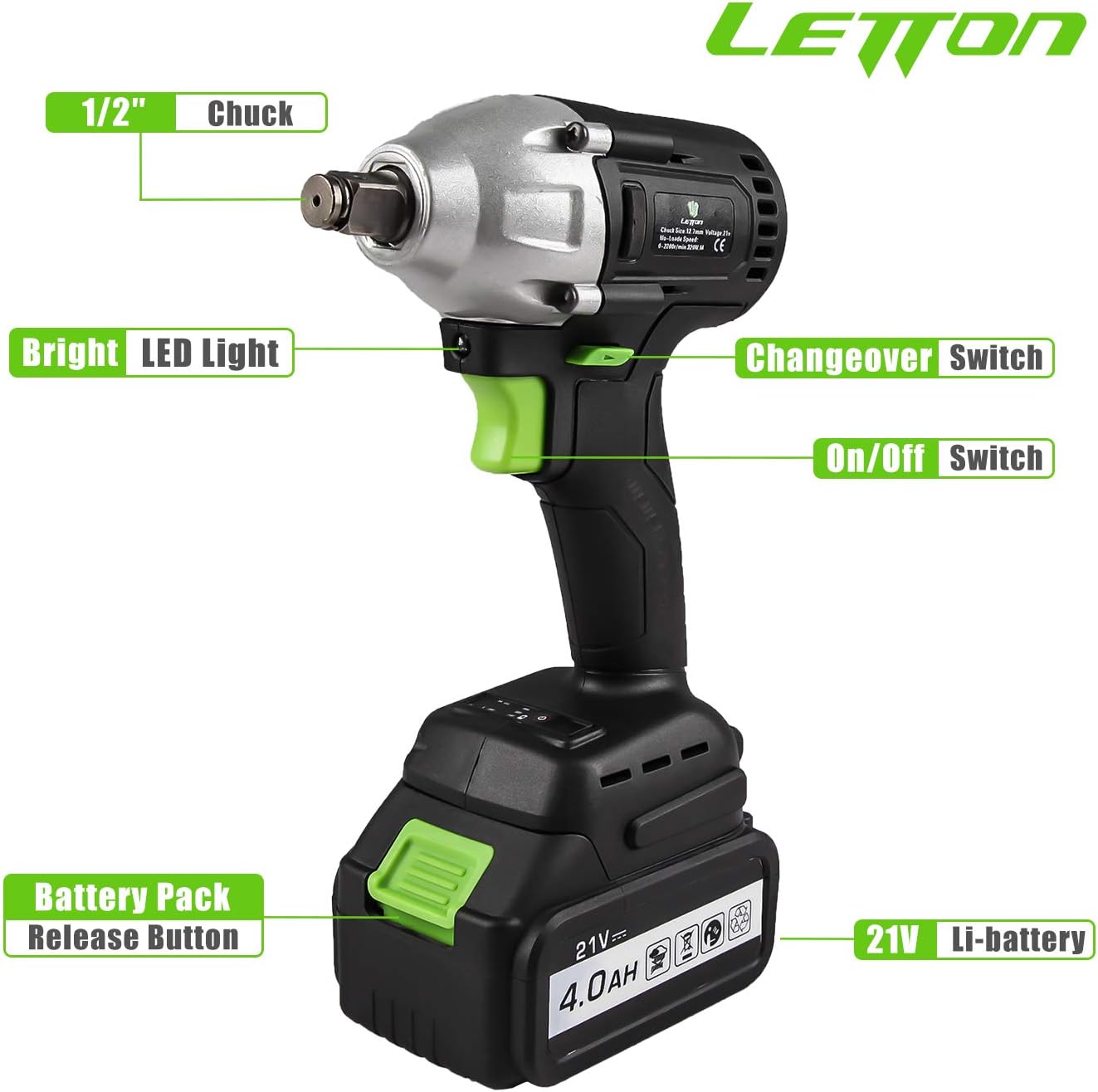 🛒 Crаzу Dеаlѕ LETTON 21V MAX Cordless Impact Wrench with 1/2 Chuck, 3 Pcs Driver Impact Sockets, Fast Charger, 4.0 AH Li-Ion Battery, Durable Tool Box