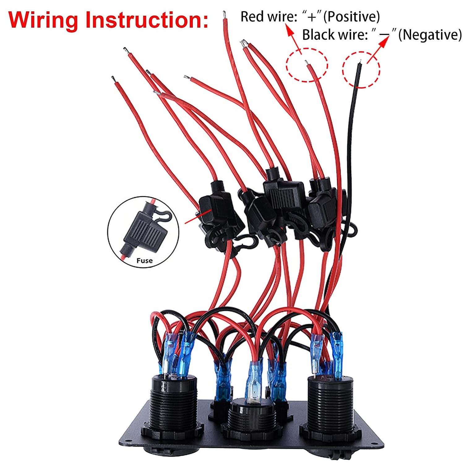 5 Gang Multi-Function Rocker Switch Panel, 4.2A Dual USB Charger with Circuit Breakers, Digital Voltmeter & 12V Outlet for Car, Boat, Truck, Trailer