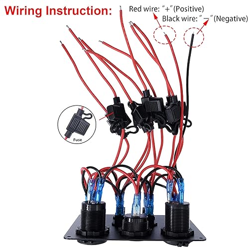 Miniatura 6 de Panel de interruptor basculante multifunción de 5 bandas, cargador USB QC 3.0 dual con control táctil, voltímetro digital y salida de 12 V para