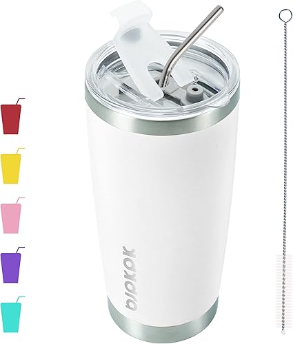 Miniatura 18 de BJPKPK - Vaso con aislamiento térmico de 20 onzas con tapa y pajilla, taza de café de acero inoxidable, color negro Negro