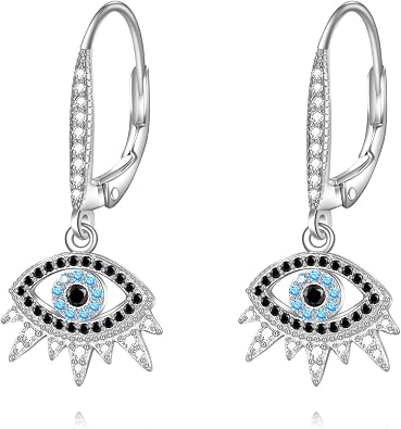 Evil Eye Earrings Sterling Silver Dangle Drop Jewelry Gift for Women Girls