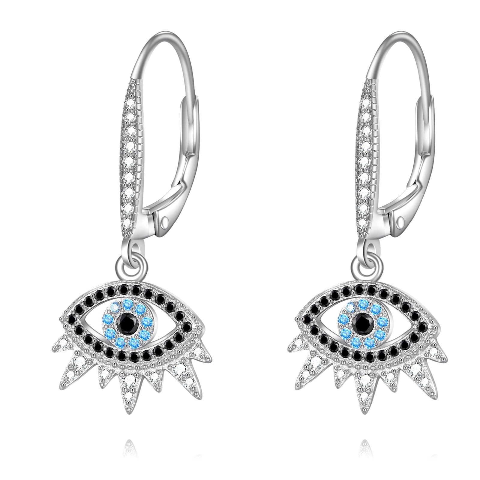 Pendientes de plata de ley con cierre de palanca de mal de ojo, aretes colgantes de ojo malvado, protección de amuleto, joyería de regalo para mujer, Plata de ley, Sin información