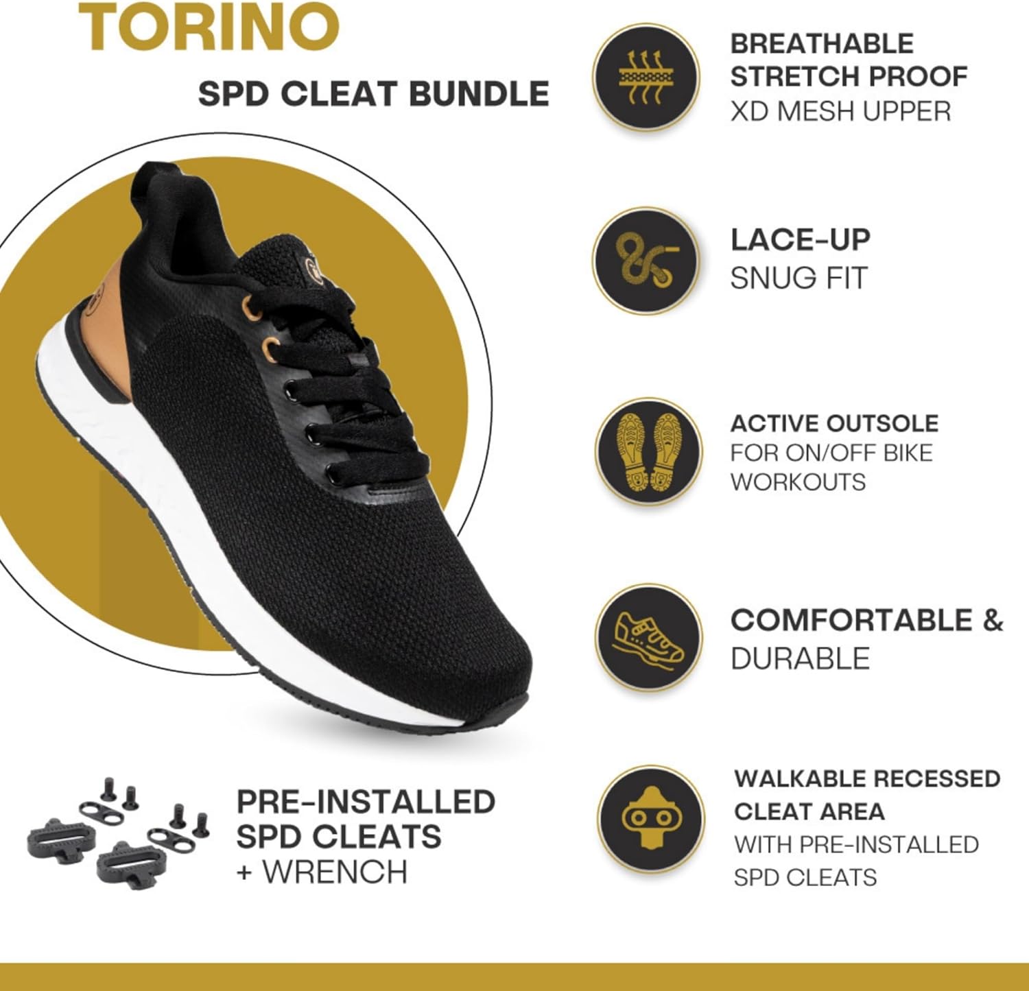 Tommaso Men's Indoor Cycling Shoes – SPD Compatible – Pre-Installed Cleats – Road, Gravel & Spin Bike Shoes – Walkable Design - Image 3