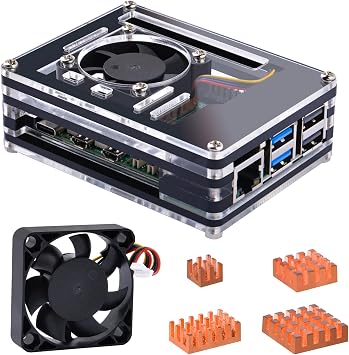 GeeekPi Acrylic Case for Raspberry Pi 5, 4010 PWM Fan + 4 Pcs 4GB/8GB Pure Copper Heatsinks Compatible with Official Active Cooler Polar Color