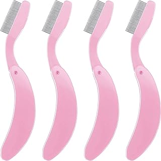 4 Packs Folding Eyelash Comb, Stainless Steel Metal Teeth Eyebrow Separator Comb Lash and Brow Makeup Applicator Brush Professional Tool for Define Lash