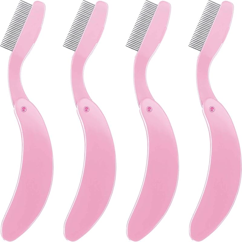 Pente dobrável para cílios e sobrancelhas TecUnite, com dentes metálicos, 4 unidades