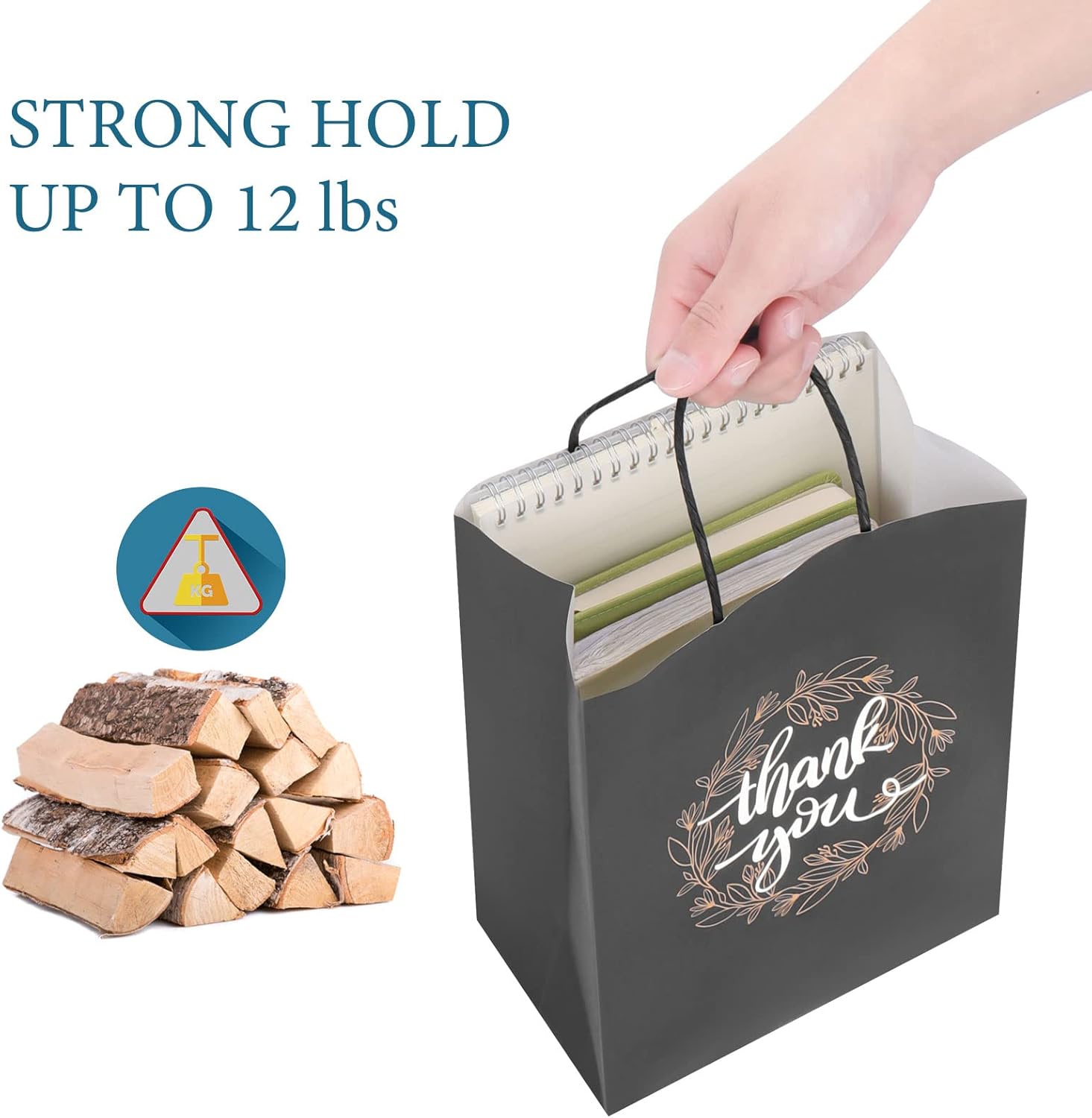 QIELSER Thank You Gift Bags Bulk 50 Pcs 8x4.75x10 Inches Medium Black Kraft Paper Bags with Handles, Tissue Paper, and Hang Tags for Retail Shopping, Wedding, Baby Shower Holiday, Party - Image 6