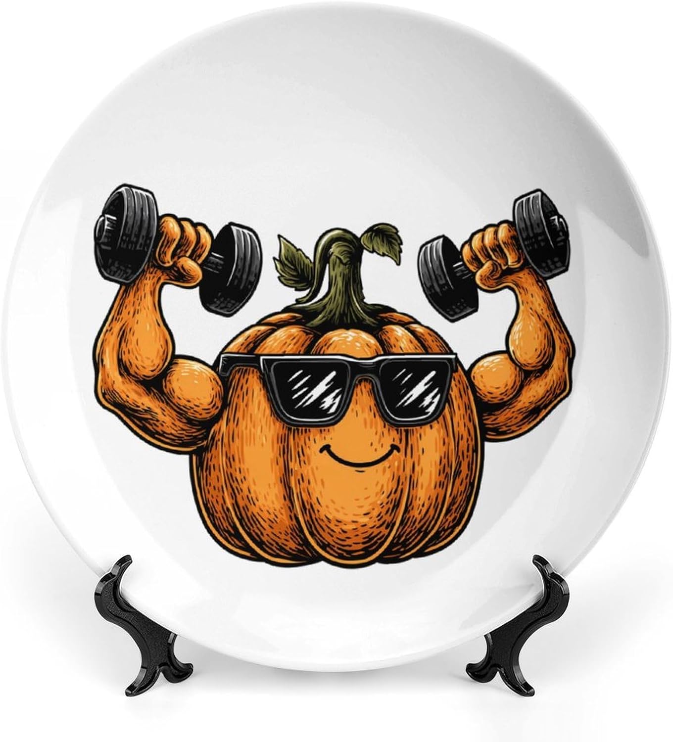Power Pumpkin Weightlifting Decorative Plates for Display Ceramic Plate Tray with Stand Hanger Home Decor