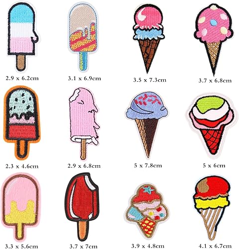 Miniatura 2 de JKJF 12 parches de bordado de helado, bonitos parches para planchar con cono de helado, postre para coser en apliques, insignias para ropa, mochila,