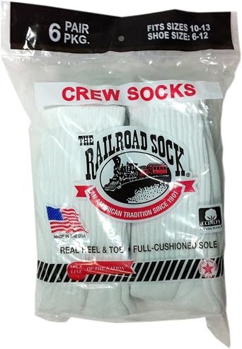 RAILROAD SOCK Crew Socks, Set of 6 Pairs White