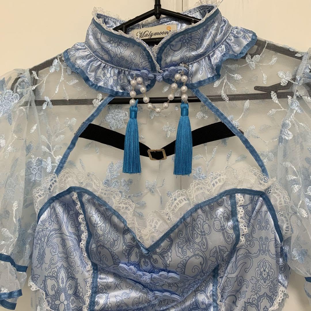 Amazon.co.jp: マリームーン パフスリーブ 麻雀 チャイナ ブルー