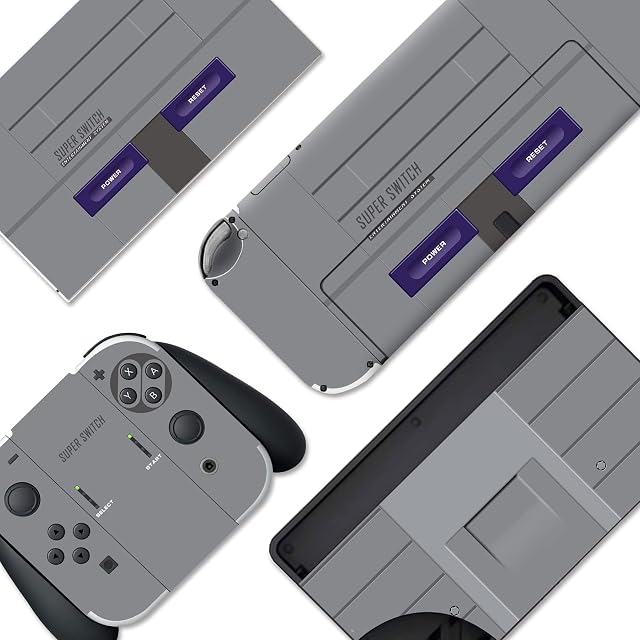 PlayVital Naklejka Skóry do Switch OLED,Stickers Vinyl kompatybilny z Switch OLED,Skórka Naklejki Skórki do Switch OLED Console & Joycon & Dock & Grip-Klasyka Stylu SNES