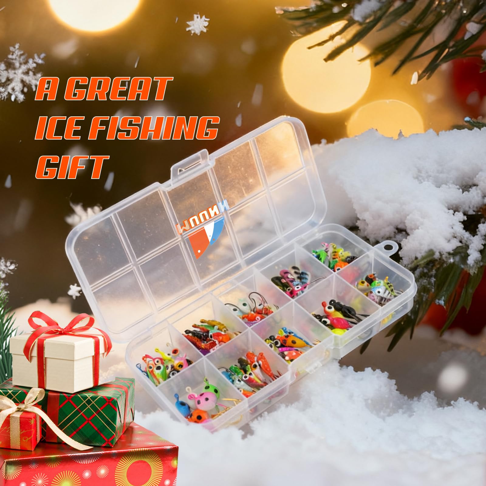 Kit di esche da pesca sul ghiaccio, 36/60/100 pezzi, set di ami per pesca su ghiaccio invernale, panfish, pesce persico, trota, bluegill, glaucomi, Crappie Ice Fishing Lures Set con scatola