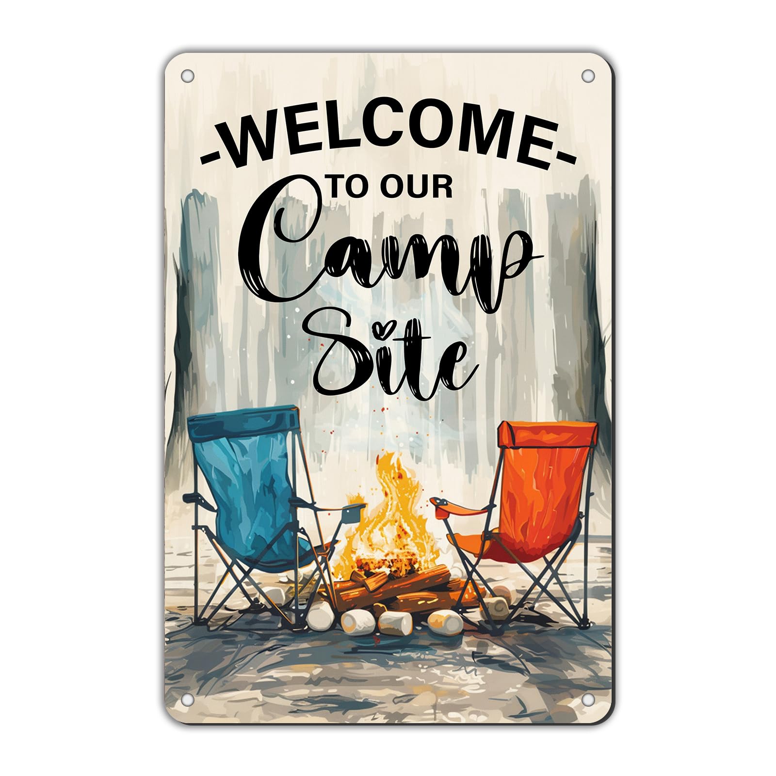 Anceky Funny Metal Tin Sign Welcome to Our Campsite Sign Vintage Wall Decor for Kitchen Home Yard Outside Cafe 12×8 Inch