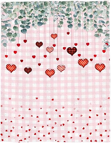 Miniatura 6 de Manta de eucalipto con corazones de amor para el día de San Valentín, manta de forro polar suave a cuadros rosa decorativa para el hogar, sofá,