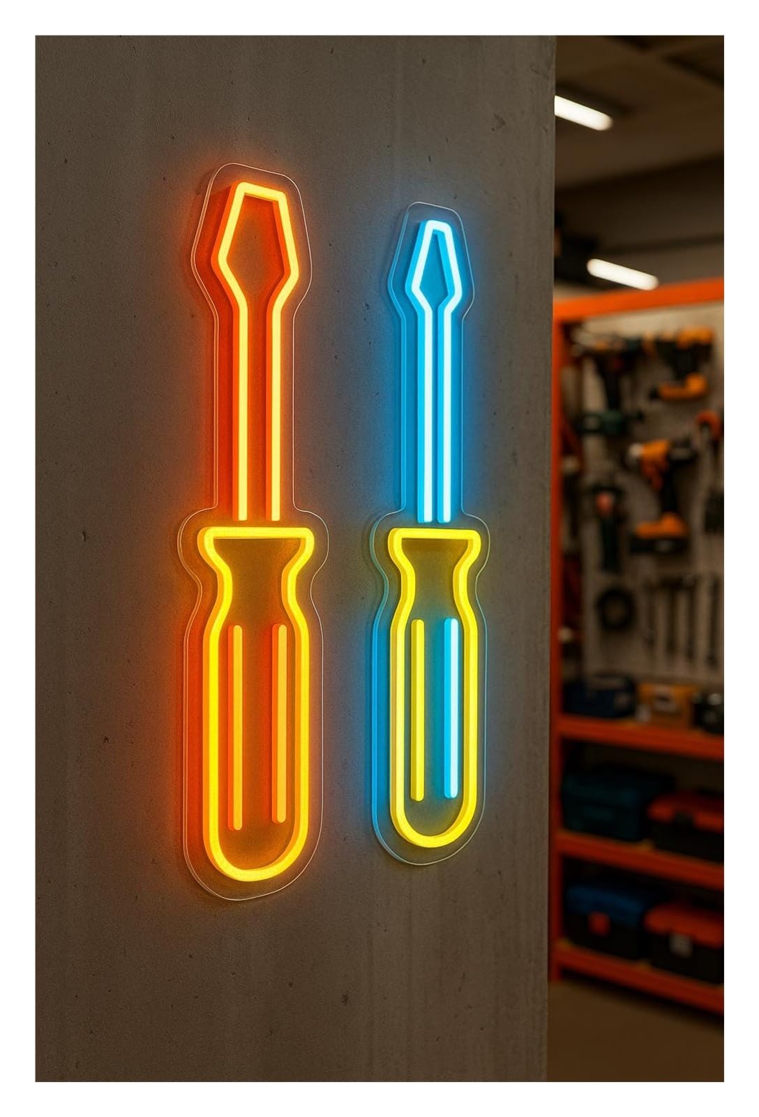 RONGCH Hanging Art Signs Neon Auto Repair Shop Decor Hammer and Screwdriver for Gameroom Bedroom Party Livingroom Wall 48cm(B)