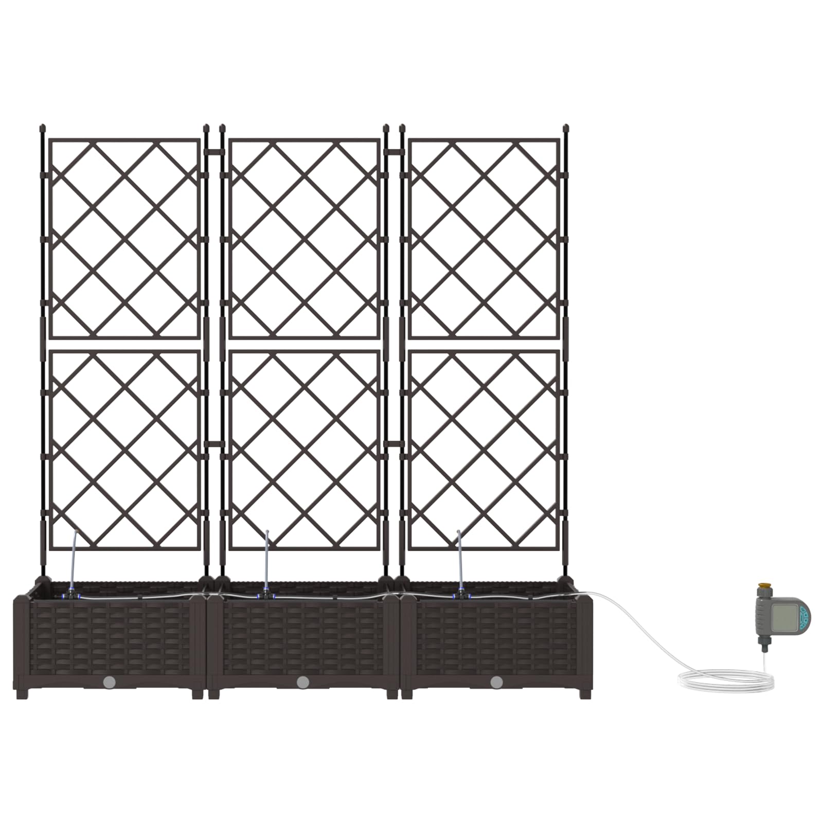 Macetas altas con sistema de riego y enrejado, juego de 3 unidades, color marrón, rectangular, 120 x 40 x 126 cm, para jardín, balcón, terraza, plástico resistente, mate, interior y exterior
