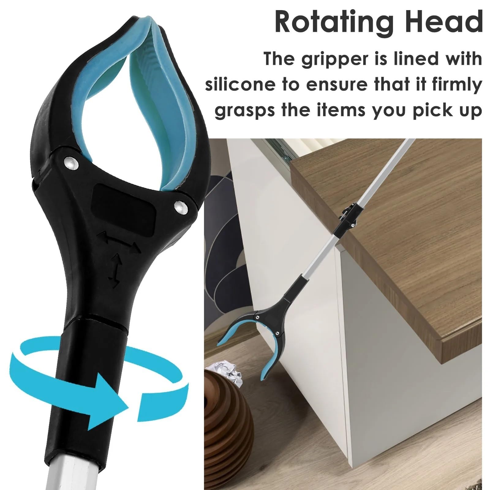 Recogedor Pinza Superior Recogedor de Basura, Palo Plegable Que Ayuda a agarrar la Mano, Herramienta portátil for Recoger Basura con mandíbulas Antideslizantes, Giratorio de 360 ​​Grados(Blue)