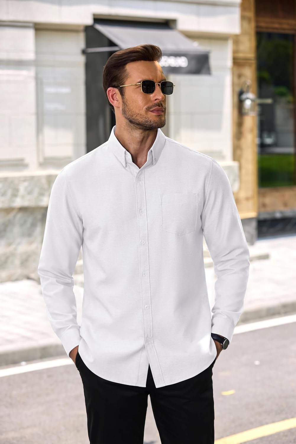COOFANDY Mens Cotton Oxford Shirt Long Sleeve Dress Shirt Button Down Work Casual Shirts with Pocket
