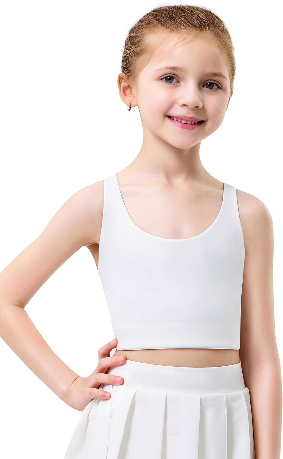 IFNOW Girls Sports Bra Kids Strappy Scoop Neck Bra Crop Top Training Bra for Dance Yoga 5-14 Years